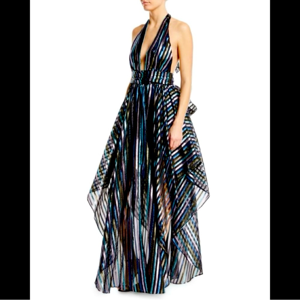 🔥Rare🔥 Milly Angie Multicolor Striped Halter Sleeveless High Low Evening Gown 10